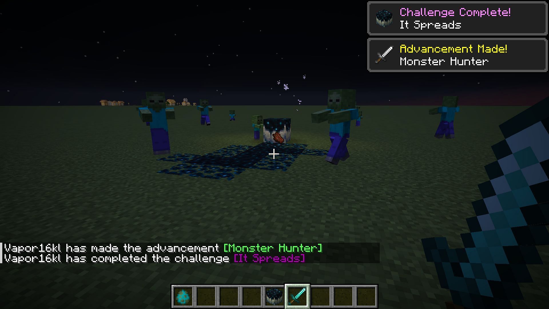 Sculk spreads when it takes in experience points due to a mob getting killed nearby (Image via Mojang Studios)