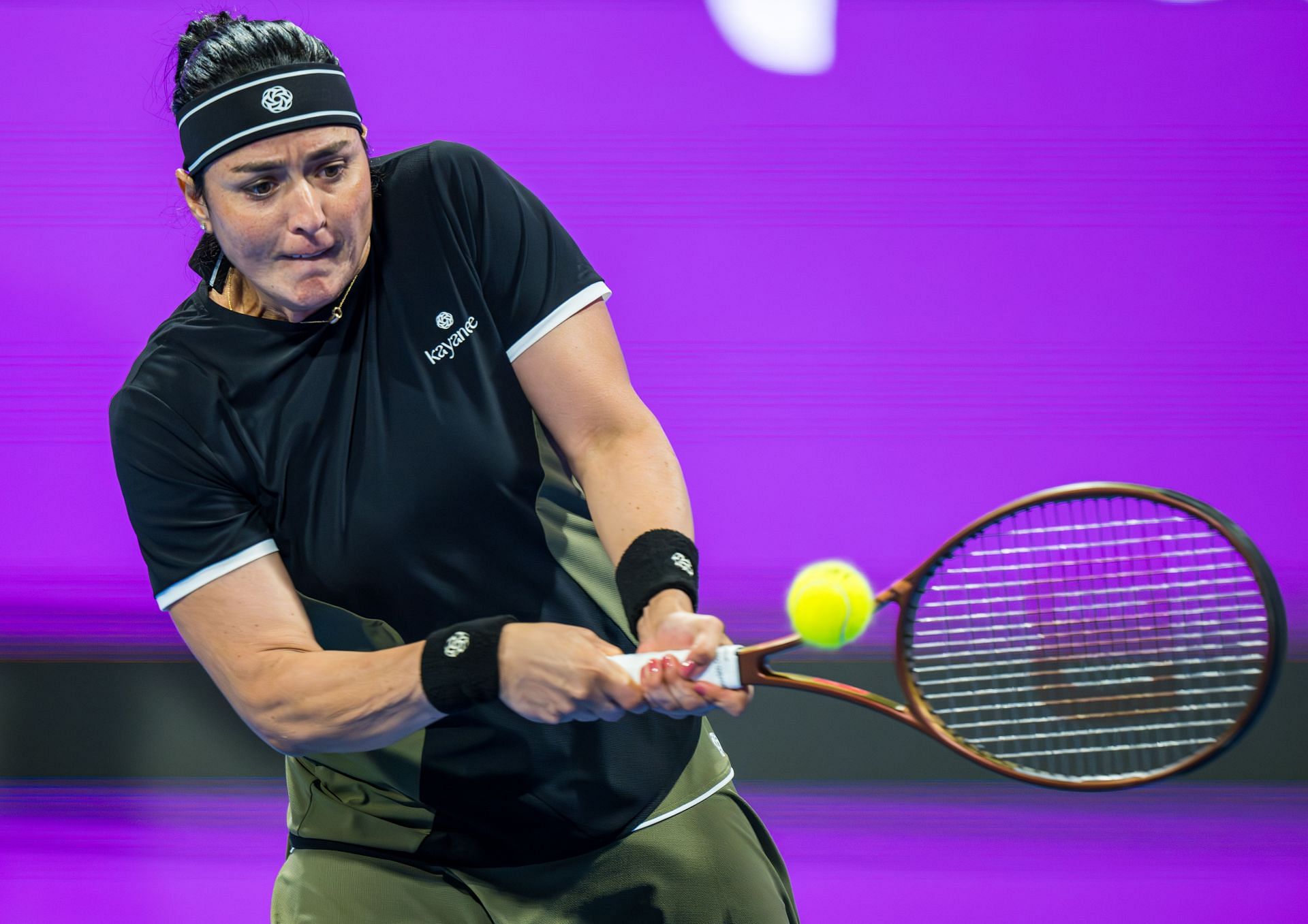 Jabeur competes in her round of 64 match against McCartney Kessler during the WTA Qatar TotalEnergies Open 2025 - Source: Getty