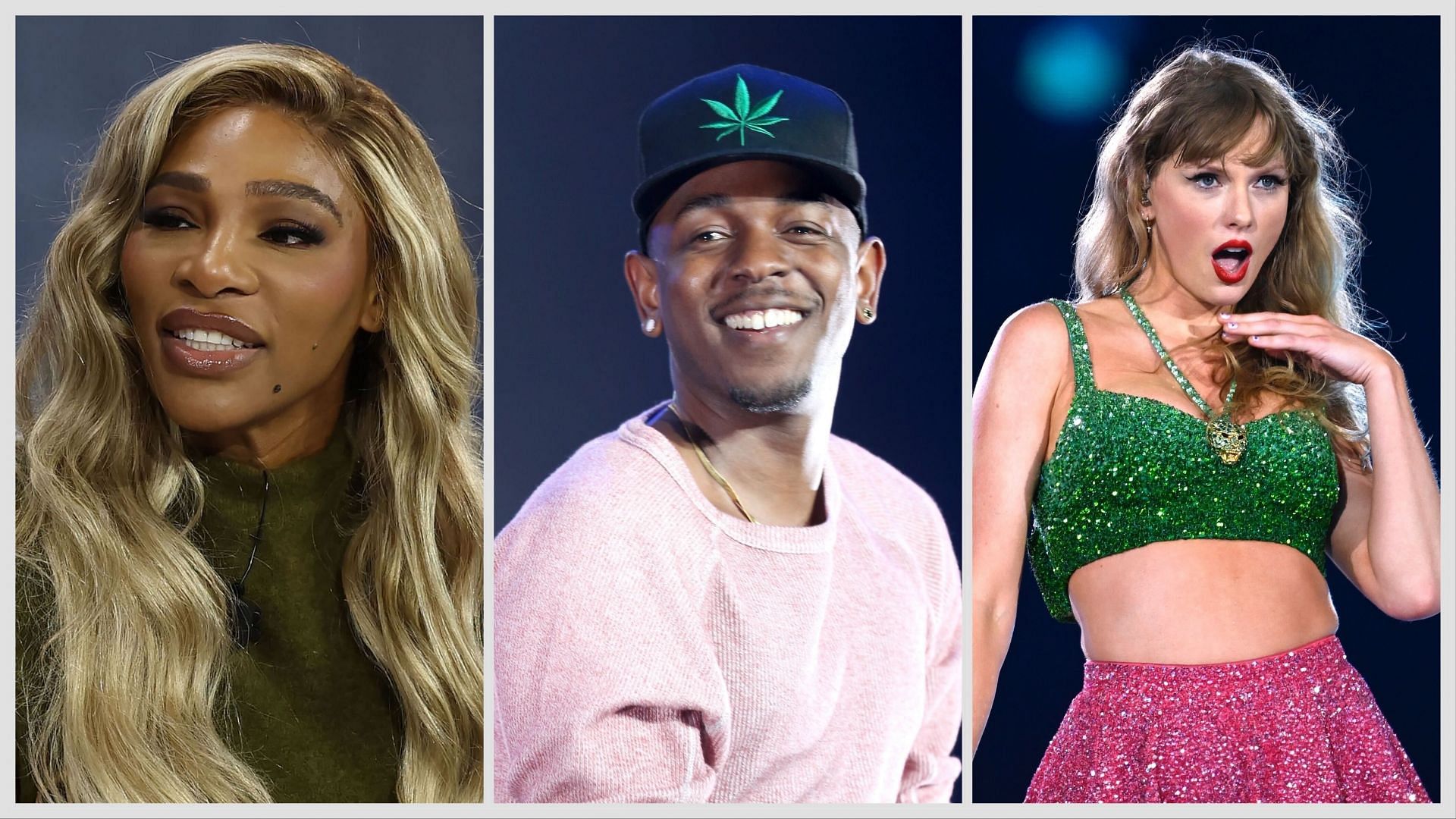 Serena Williams (L) became a talking point of the Super Bowl LIX after performing with Kendrick Lamar (middle) and comforting Taylor Swift (R). (Photos: Getty)