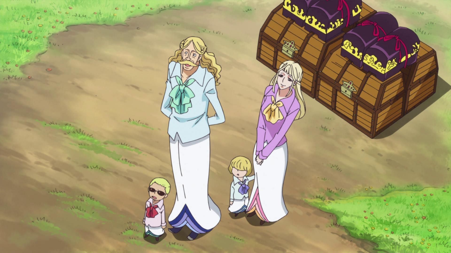 Saint Donquixote Homing and his family in the One Piece anime (Image via Toei Animation)