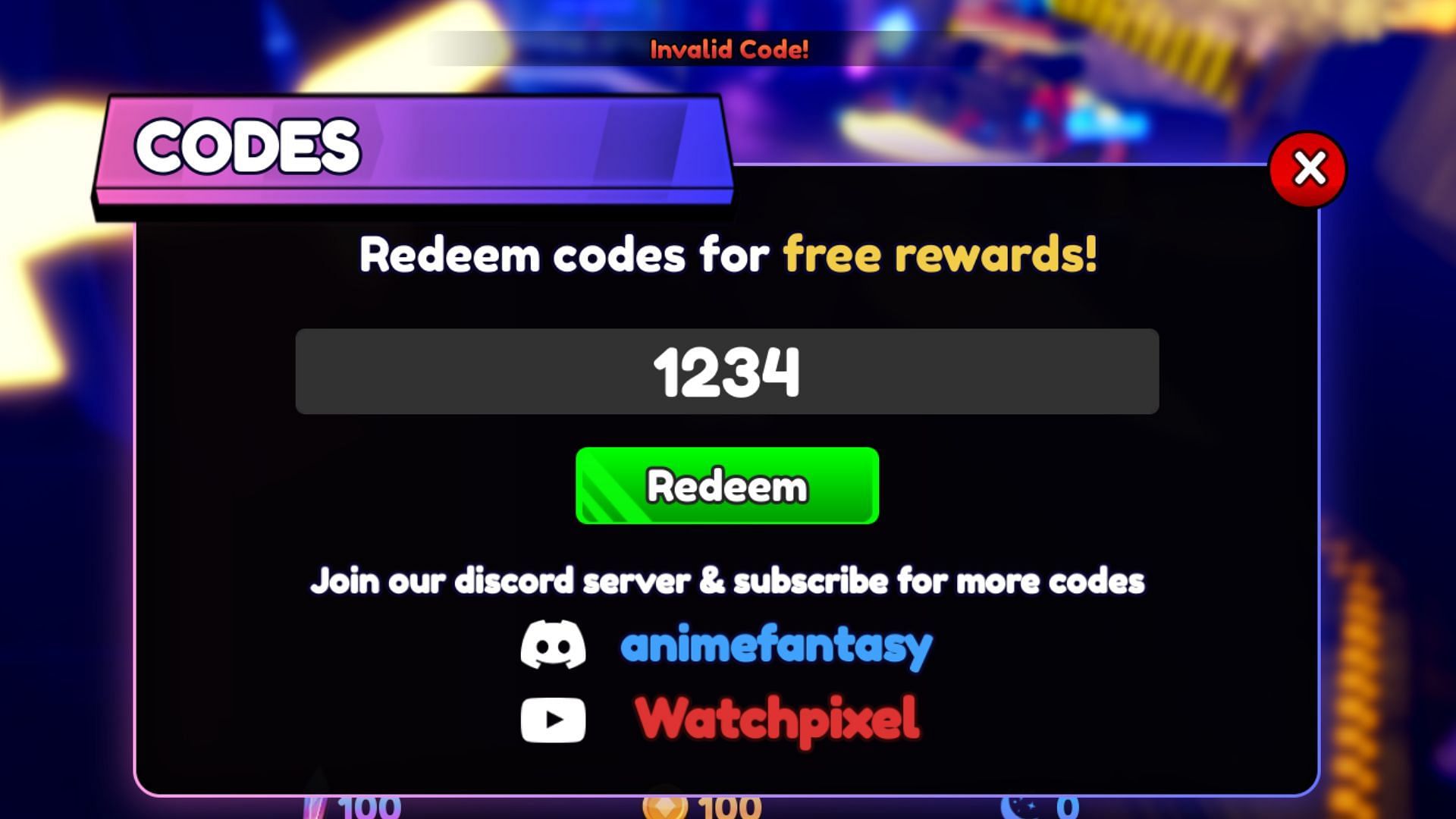 Anime Fantasy invalid code issue (Image via Roblox)