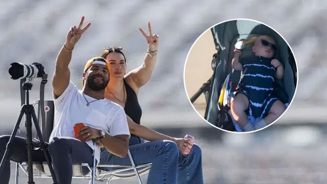 "We back baby, with a baby": Bubba Wallace's wife Amanda enjoys a stroll with her son around the Daytona International Speedway