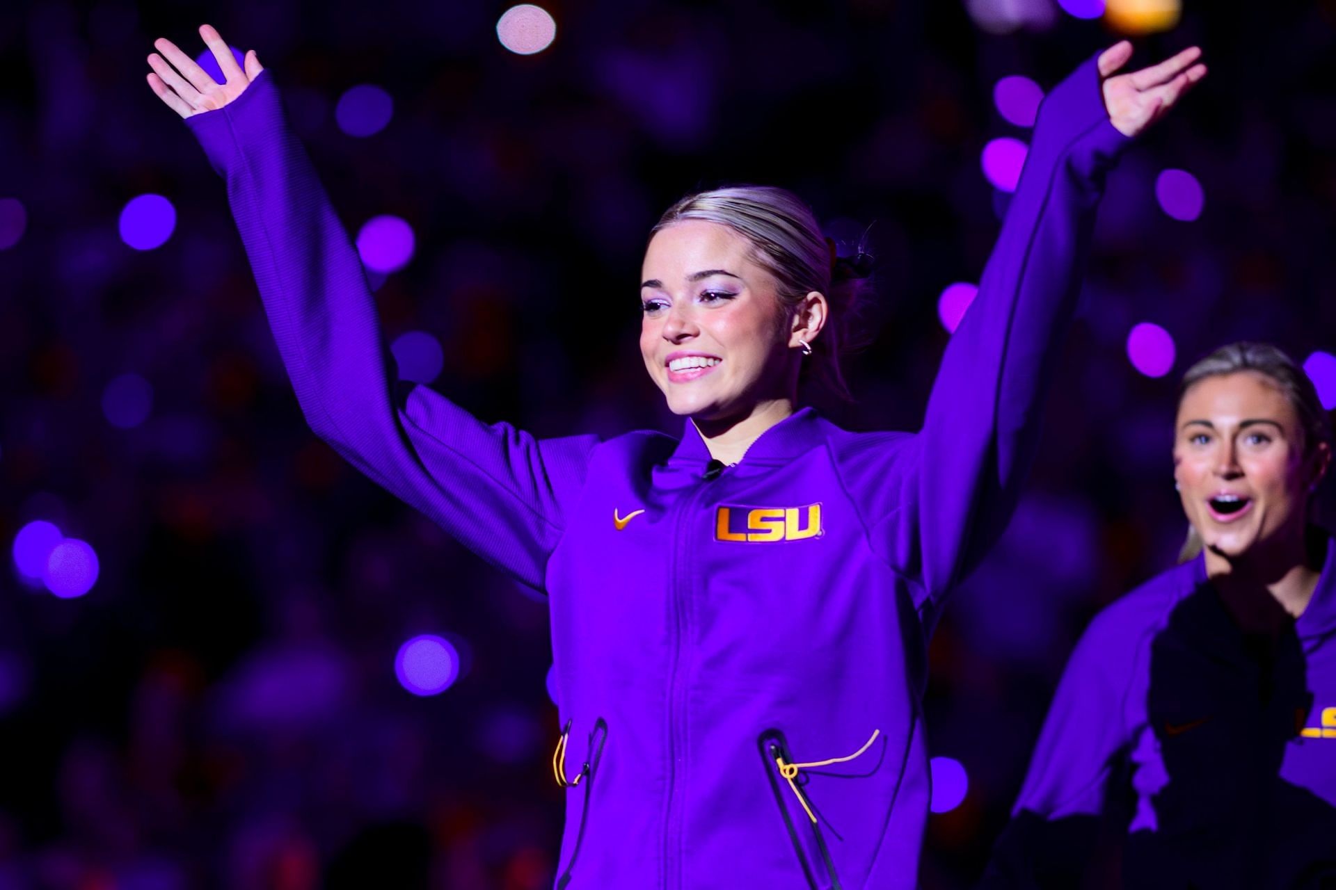 Olivia Dunne of the LSU Tigers in action against the Oklahoma Sooners in Baton Rouge, Louisiana. (Photo via Getty Images)