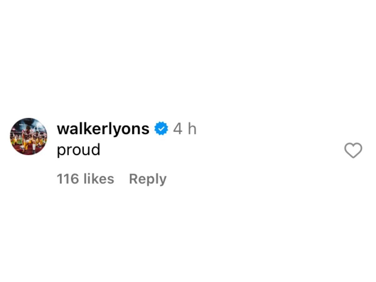 Walker Lyons&rsquo; comment on Instagram