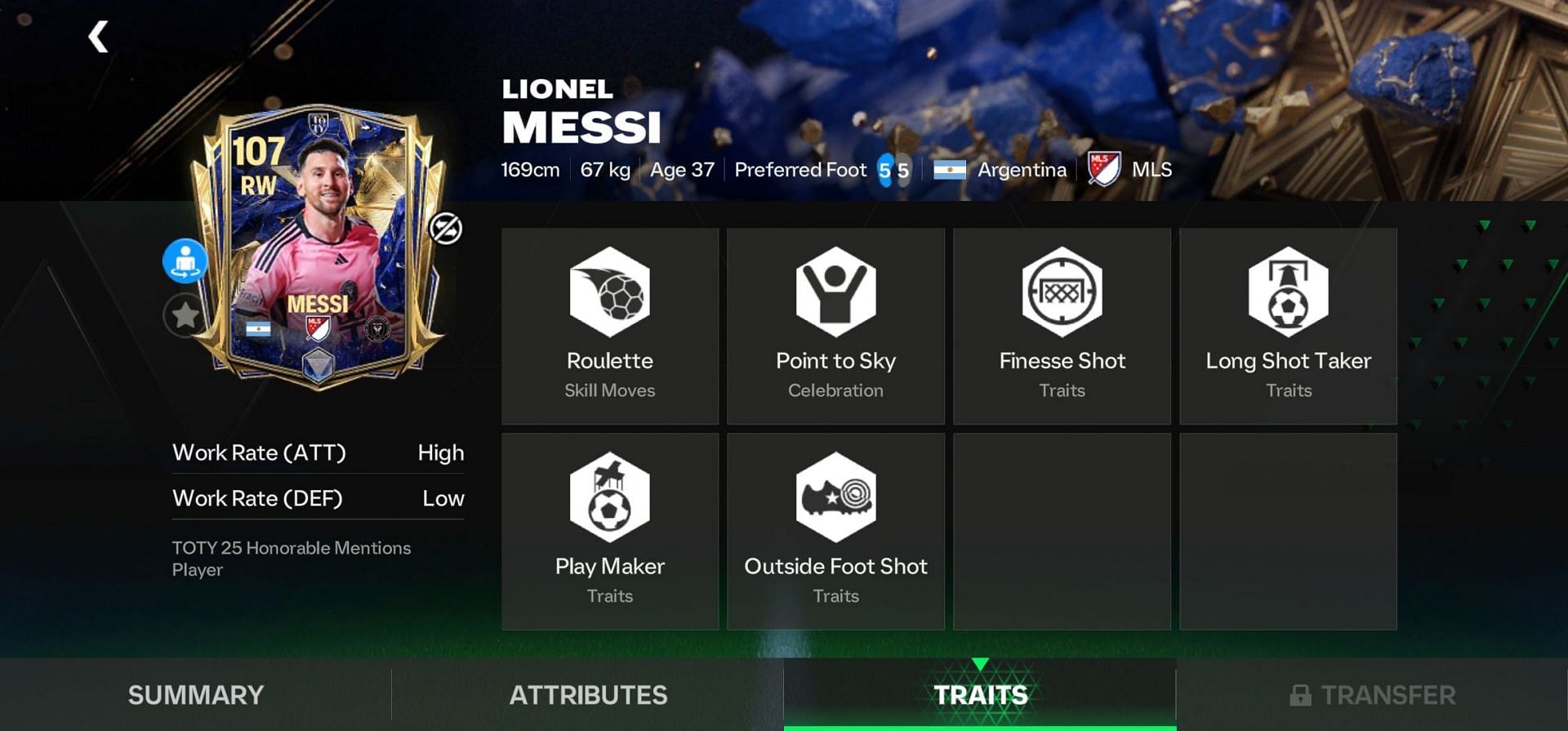 EA FC Mobile TOTY Honourable Mentions Messi traits (Image via EA Sports)