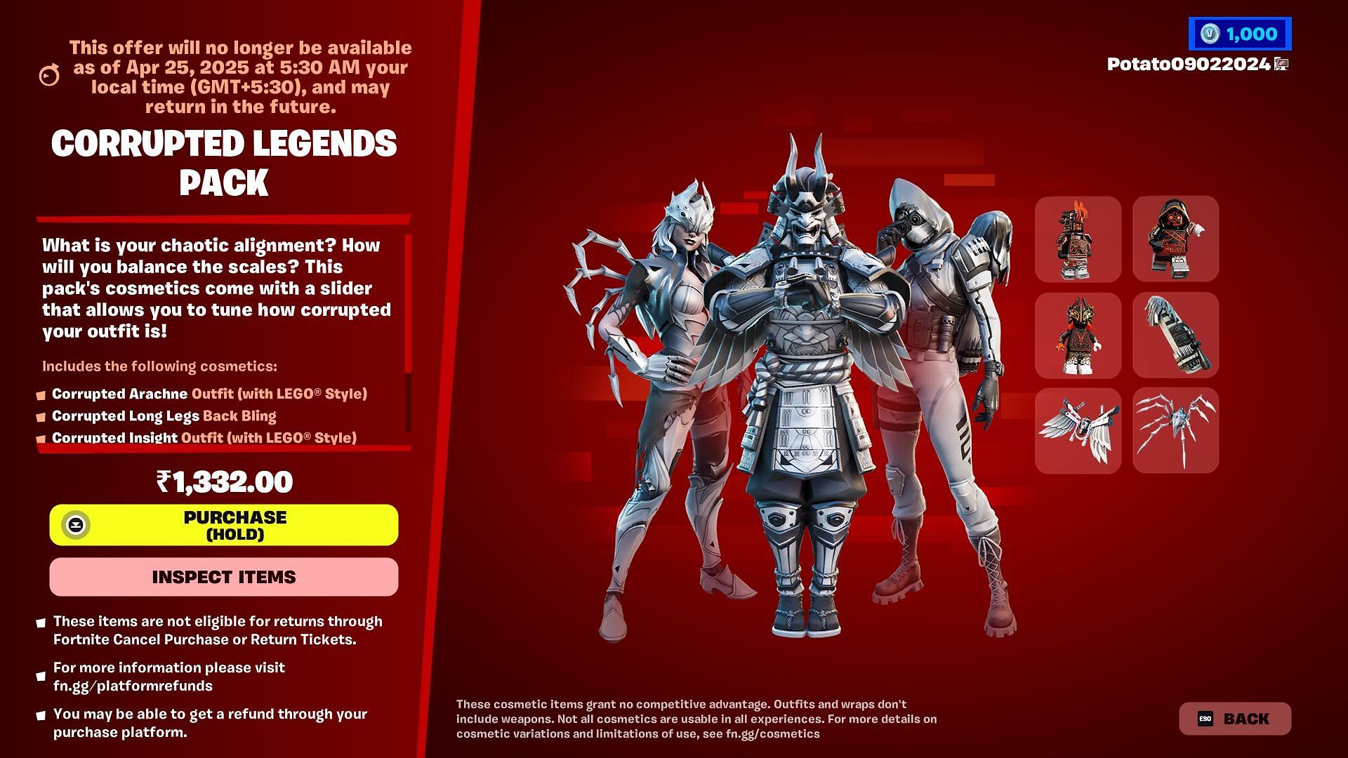 You can now purchase the Corrupted Legends Pack in Fortnite (Image via Epic Games)