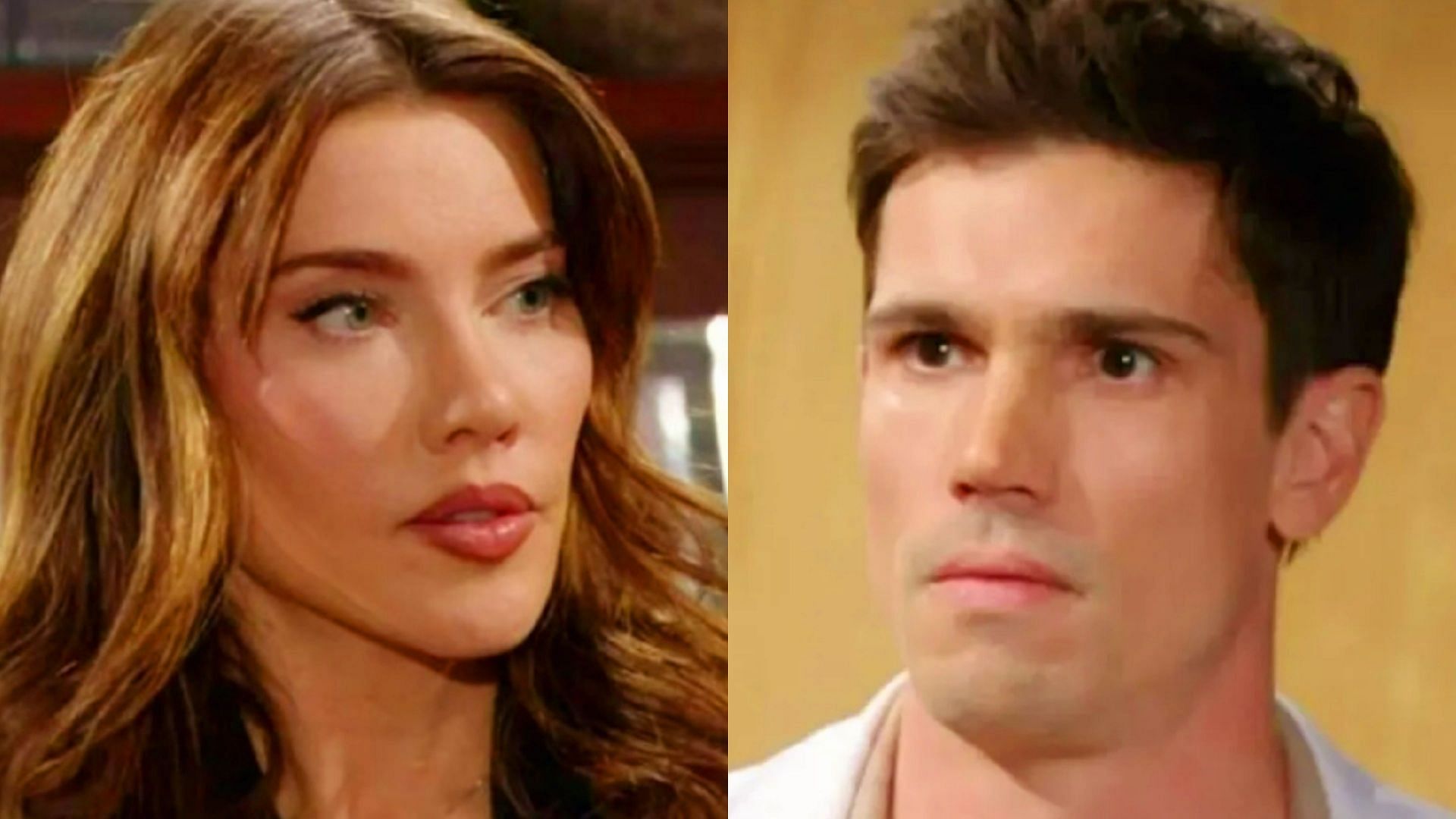 Steffy Forrester and Finn Finnegan in stills from The Bold and the Beautiful (Images via CBS)