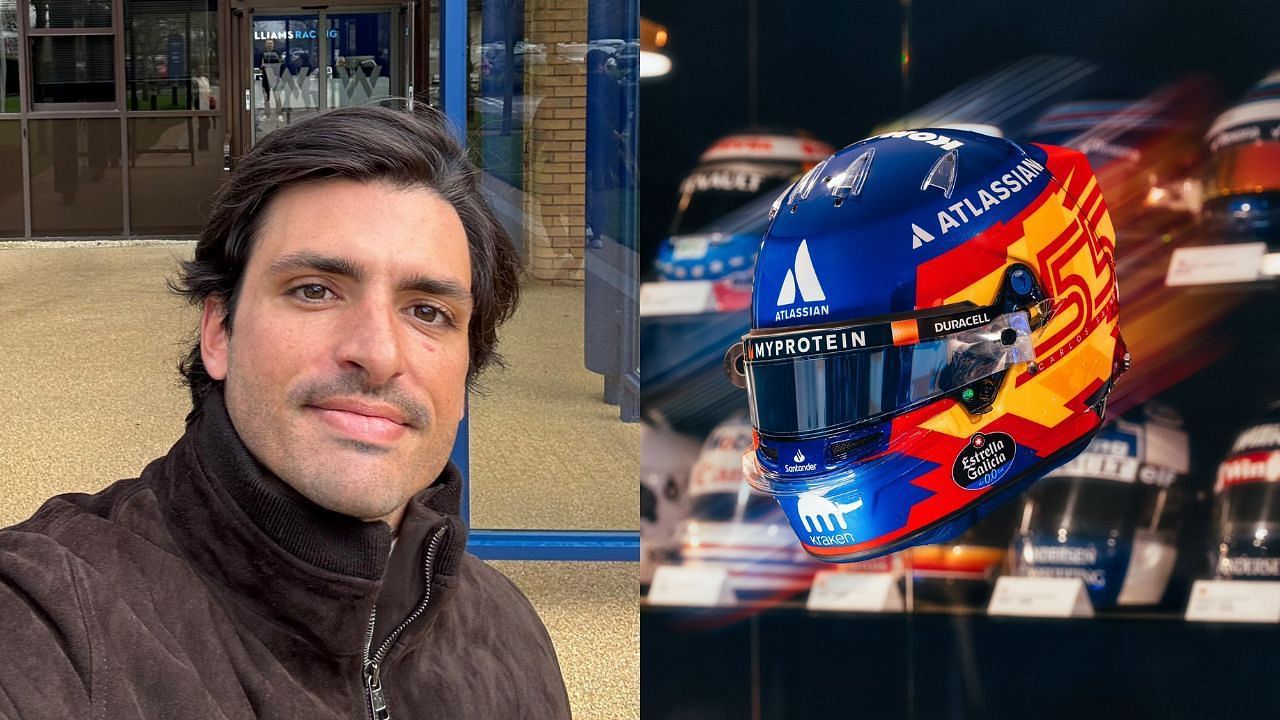 Carlos Sainz unveils his new helmet [Image Source: @Carlossainz55/X]