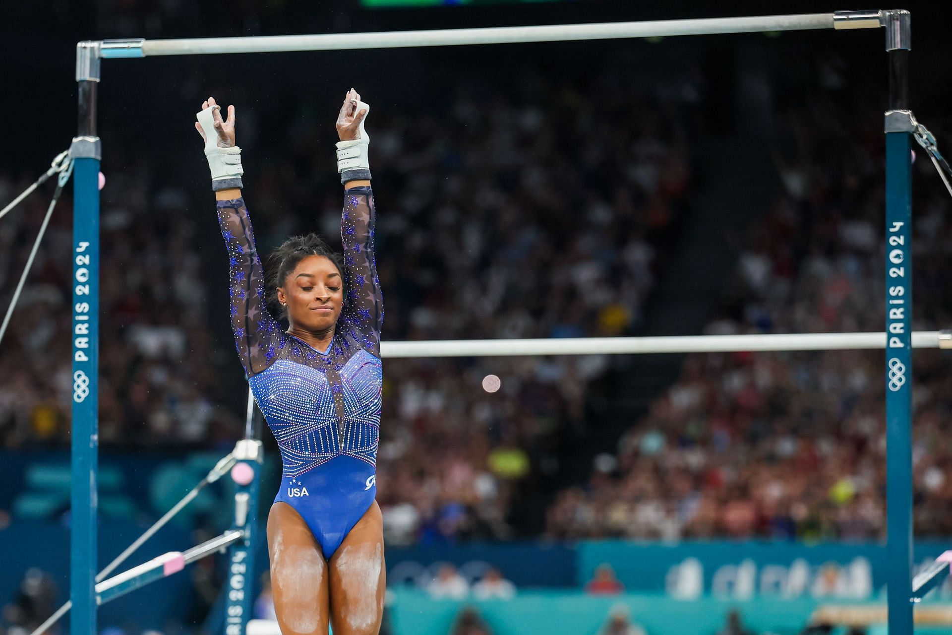 Simone Biles of the United States during the Olympic Games 2024 in Paris, France. (Photo via Getty Images)