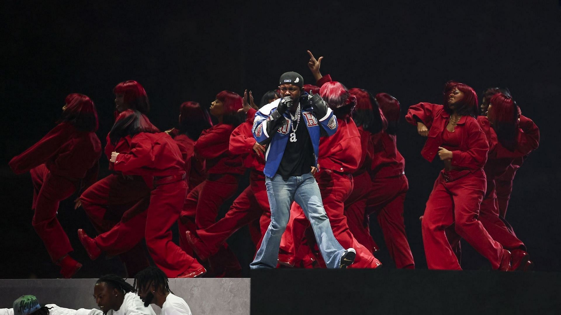 Kendrick Lamar performs in the Apple Music Super Bowl LIX Halftime Show at Caesars Superdome on February 9, 2025, in New Orleans, Louisiana. (Image via Getty/Kevin Sabitus)