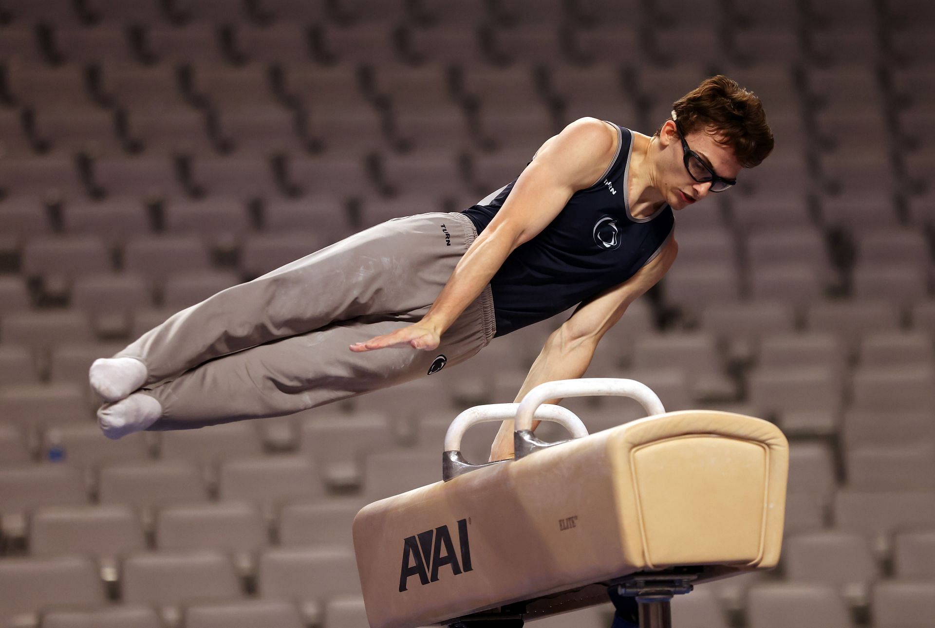 Nedoroscik during a pommel horse training session training session during day 1 of US Gymnastics Championships (Image via: Getty Images)