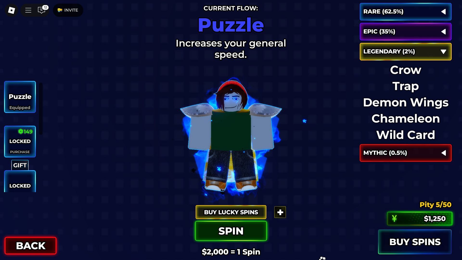 The Flow Spins screen (Image via Roblox)