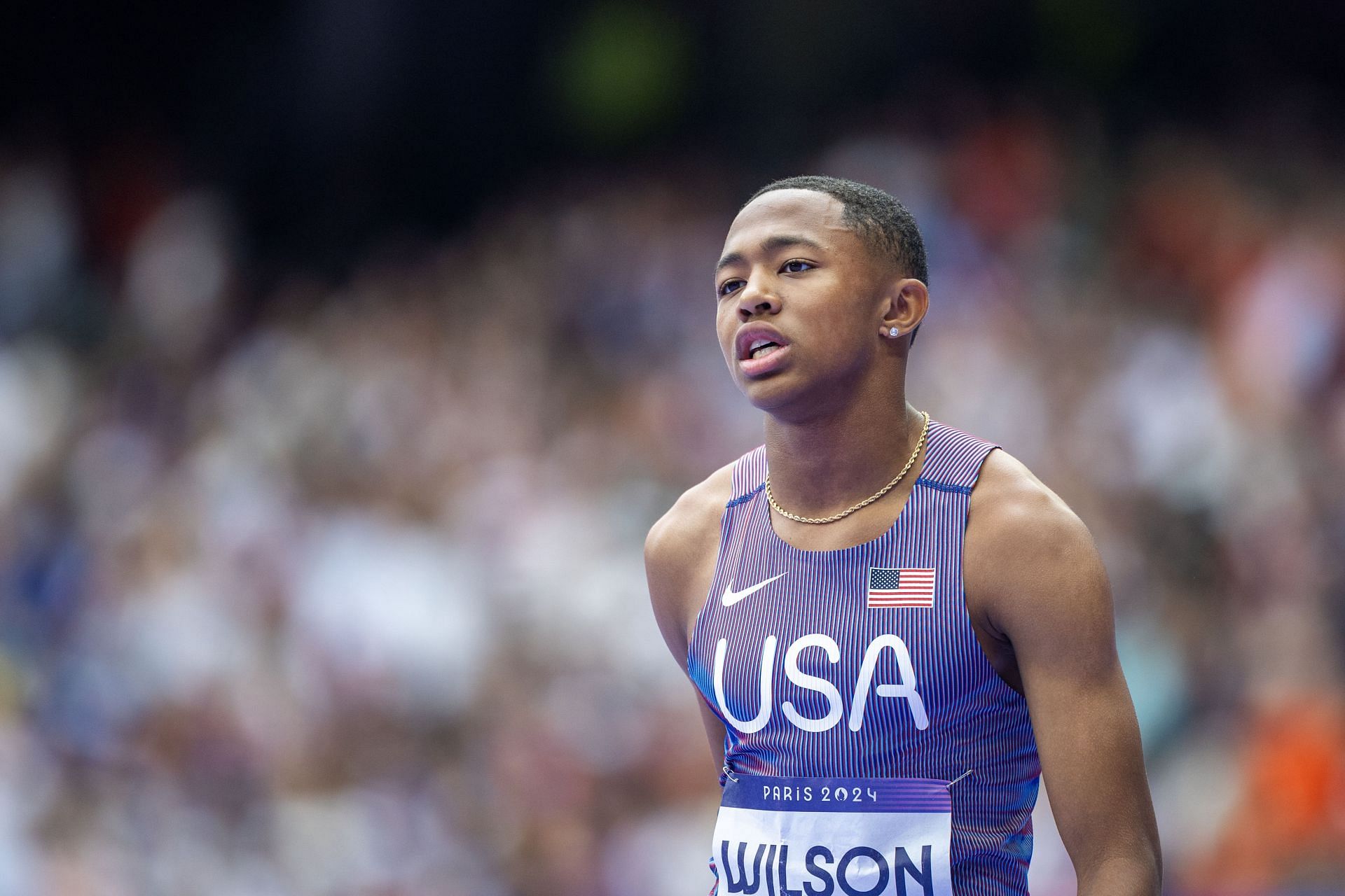 Quincy Wilson after the 4x400m realt at the Olympic Games-Paris 2024 - Source: Getty