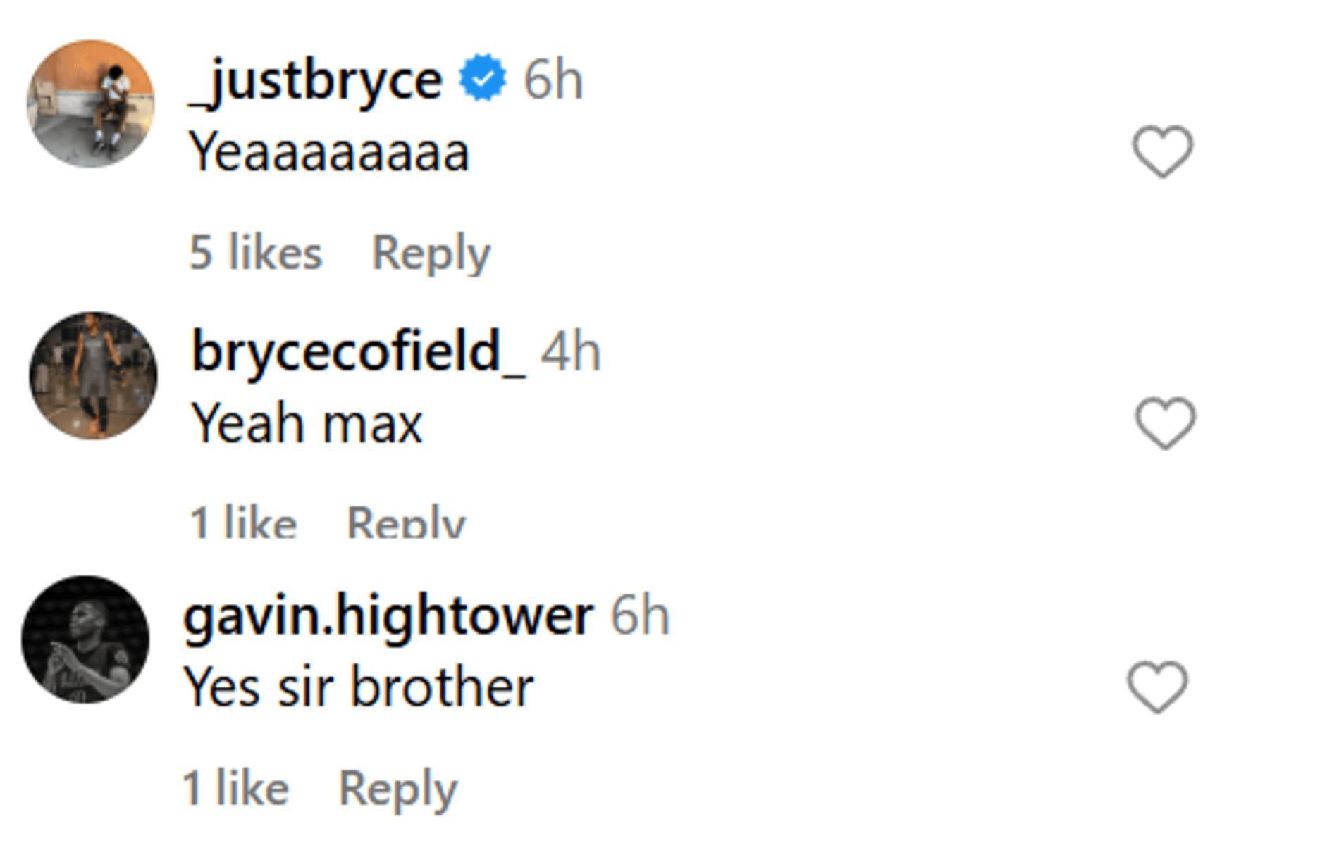 Bryce James, Bryce Cofield, and Gavin Hightower react to teammate Maximo Adams getting SMU offer (Source: Instagram/ maximoadams_)