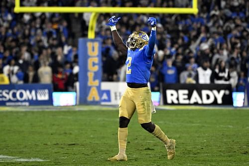 Oluwafemi Oladejo in action for the UCLA Bruins during an NCAA Football game. (Credit: Getty)