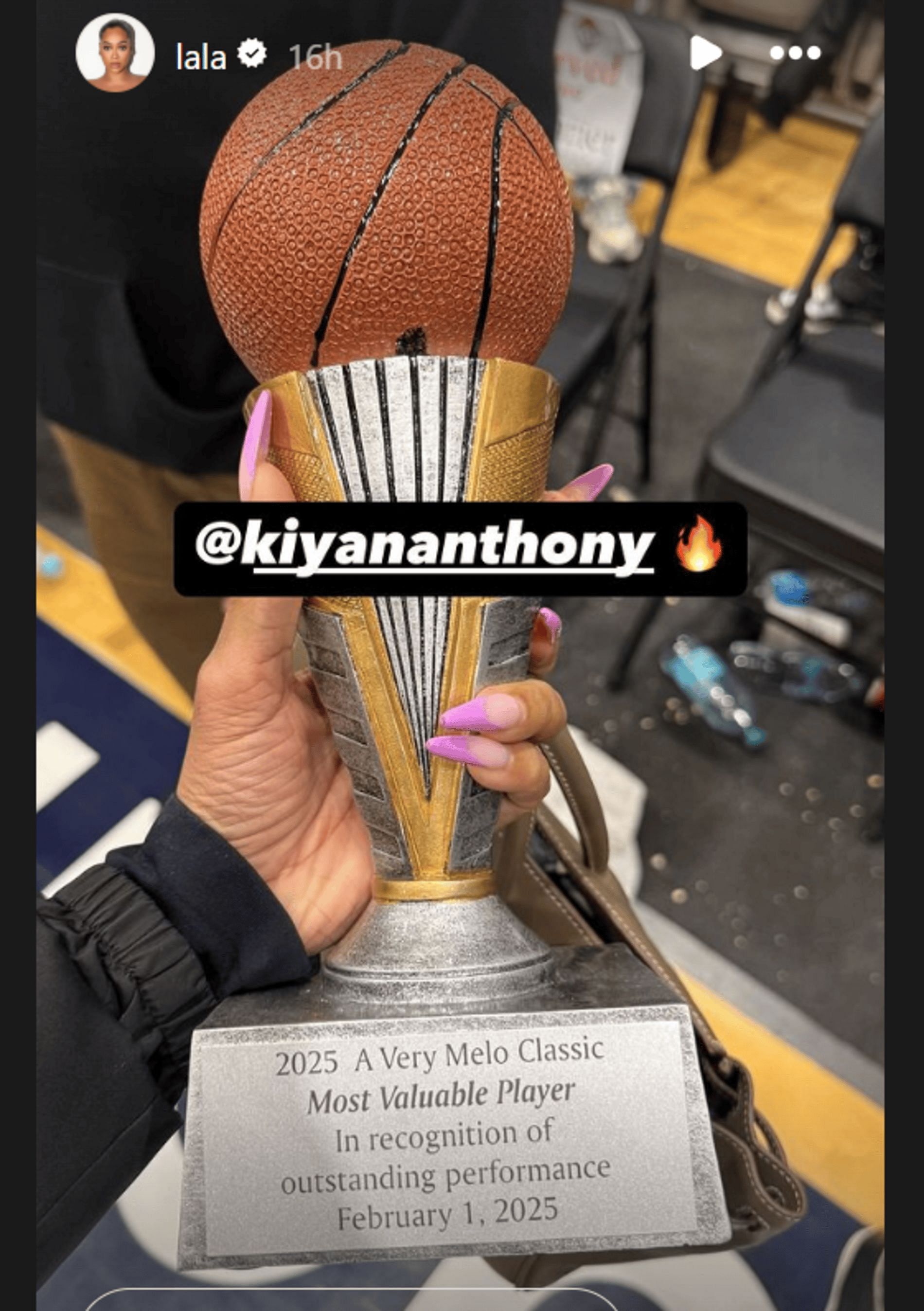 La La Anthony proudly showing off son Kiyan&#039;s MVP trophy (Source: Instagram/ lala)