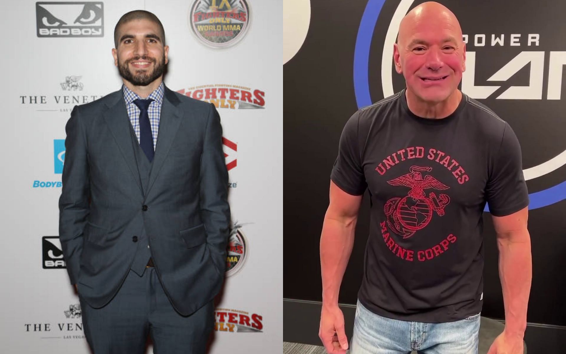 Ariel Helwani (left) considers it is vital to cover MMA figures such as Dana White (right). [Images courtesy: Getty and @danawhite on Instagram]