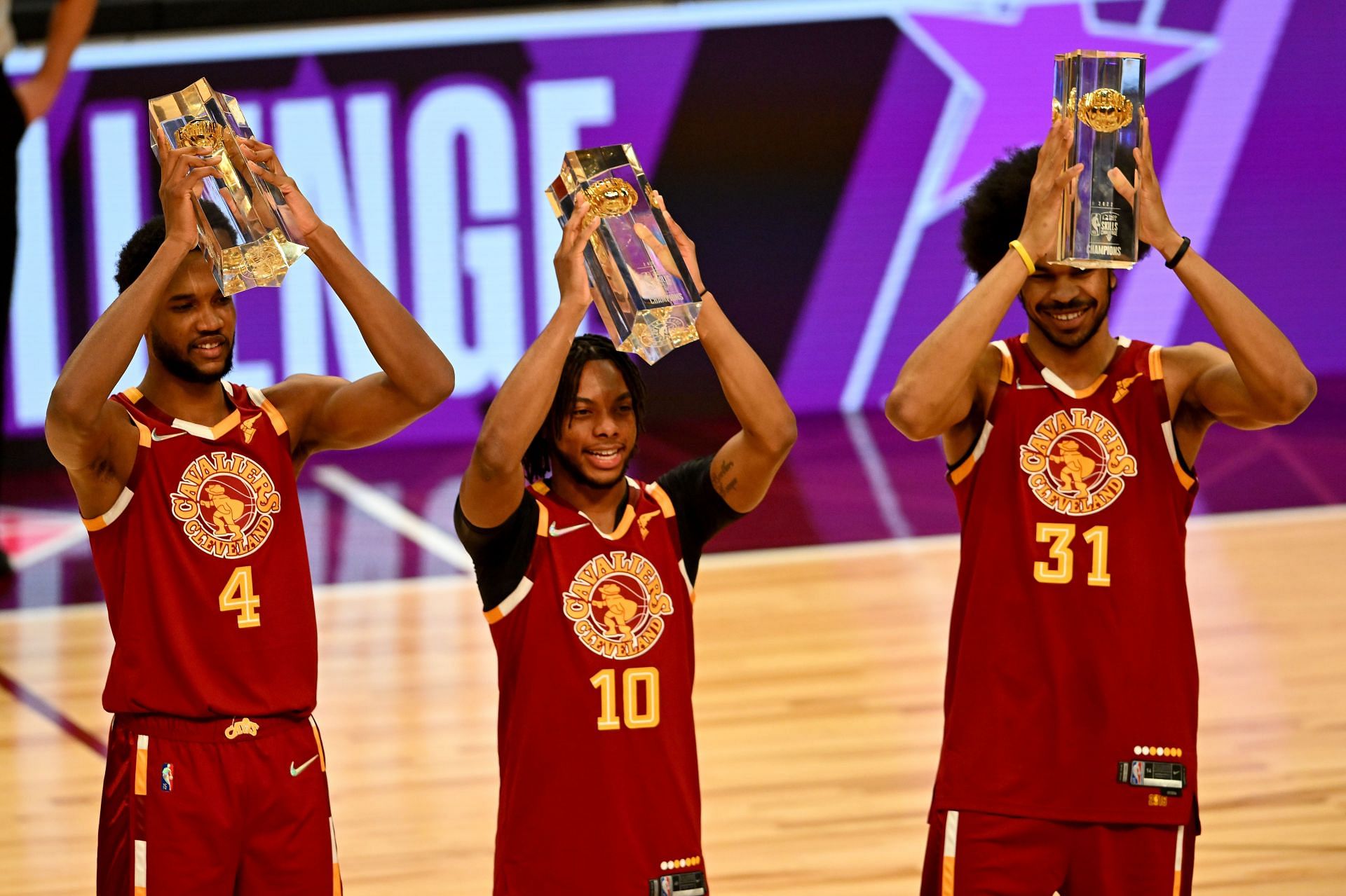 Evan Mobley, Darius Garland, and Jarrett Allen at the 2022 Skills Challenge - Source: Getty