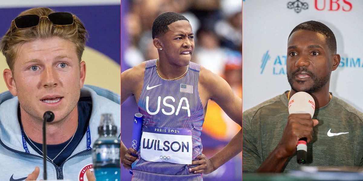 Hunter Woodhall, and Justin Gatlin praise Quincy Wilson for prioritizing school. (Images by Getty)