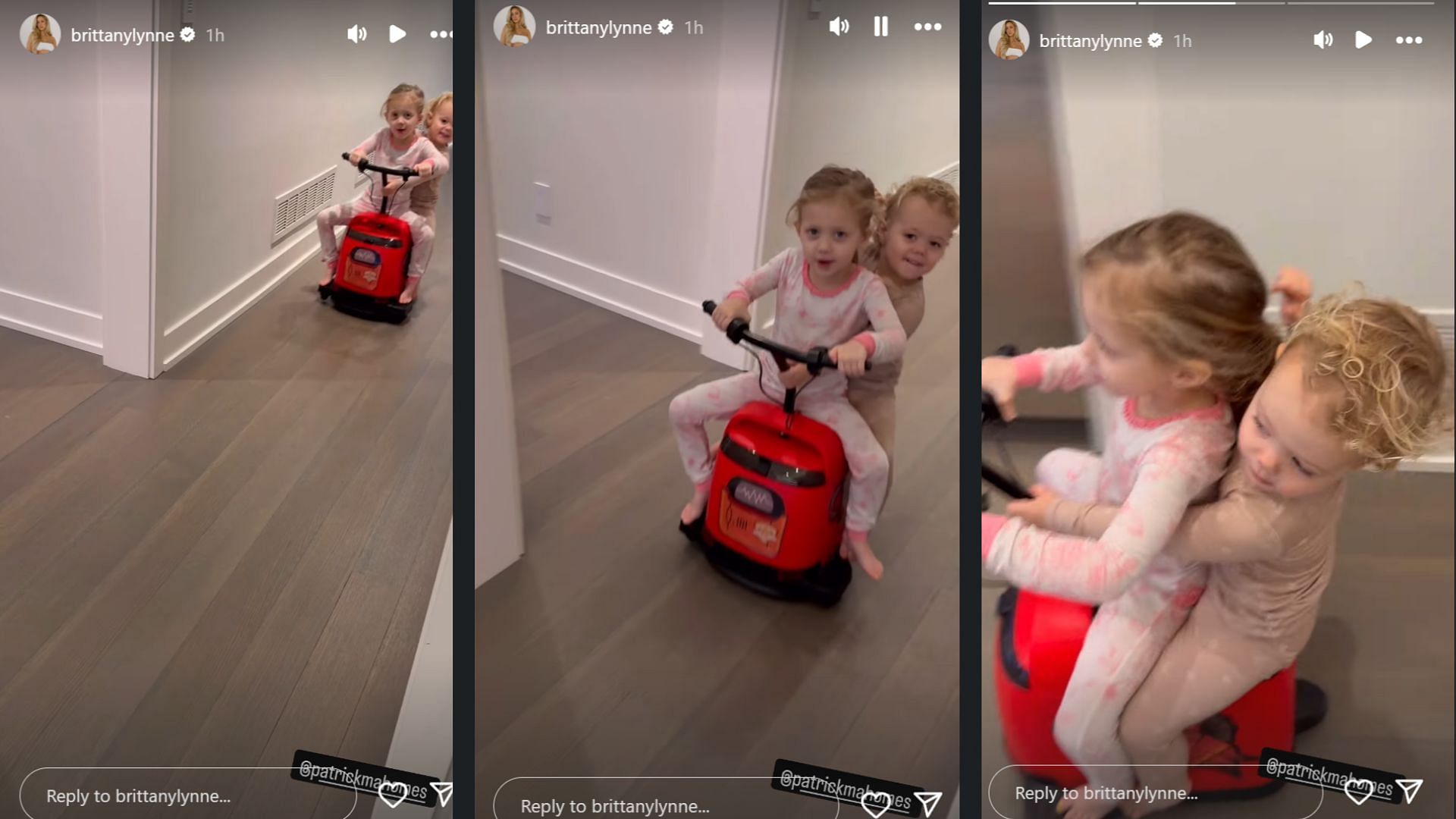 Patrick Mahomes&#039; wife Brittany captures son Bronze and daughter Sterling playing at home [Image credit: @brittanylynne IG]