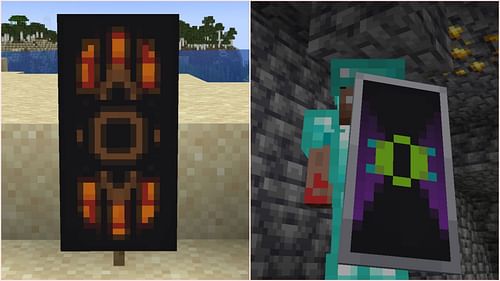 Banners can be used as physical decorations or as shield decorations (Image via Sportskeeda Gaming/Mojang)