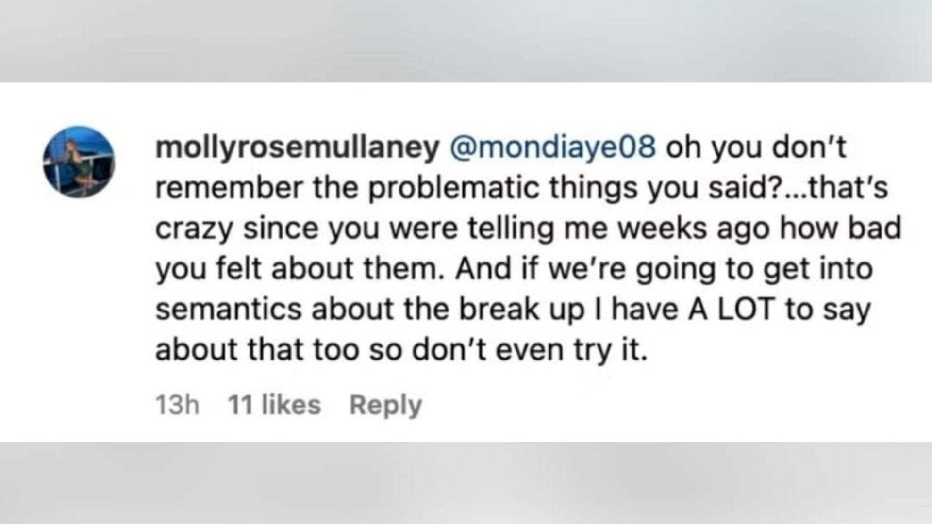 Molly&#039;s reply to Mo (Image via Instagram @realityreceiptspod)