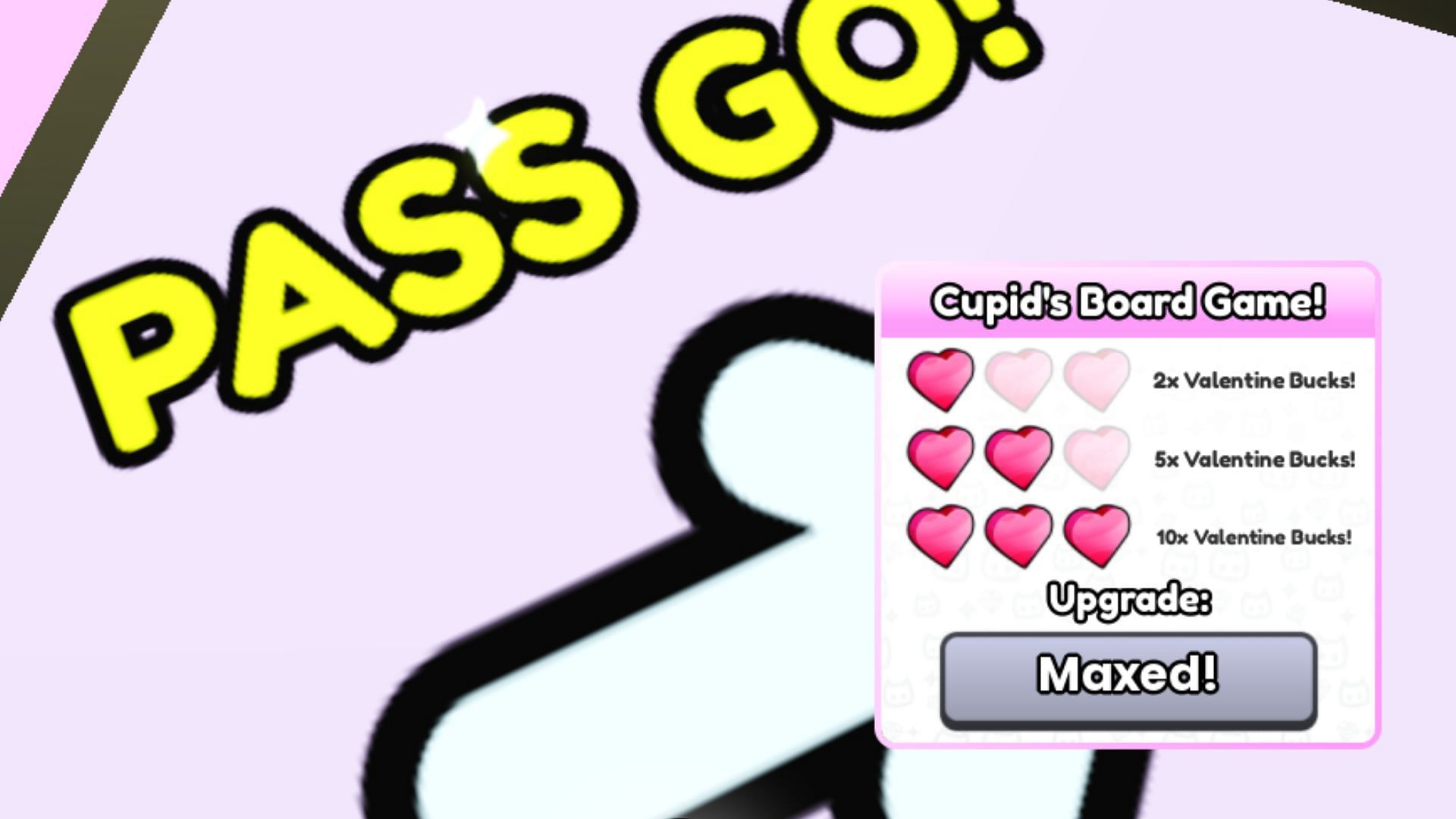 Pass Go Tile can be upgraded to earn free Valentine Bucks (Image via Roblox)