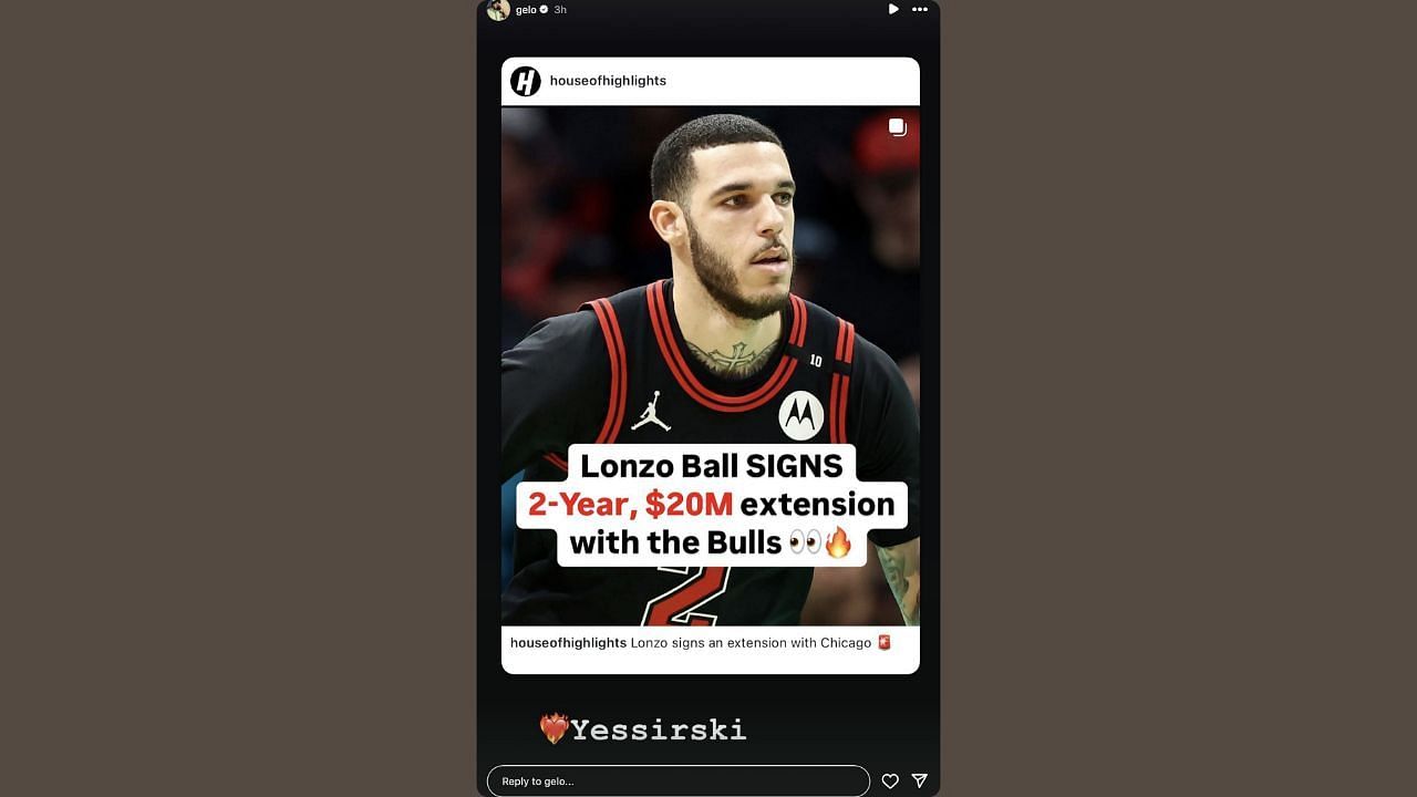 LiAngelo Ball shouts out his brother&#039;s contract extension on his IG story. (Credits: @gelo/Instagram)