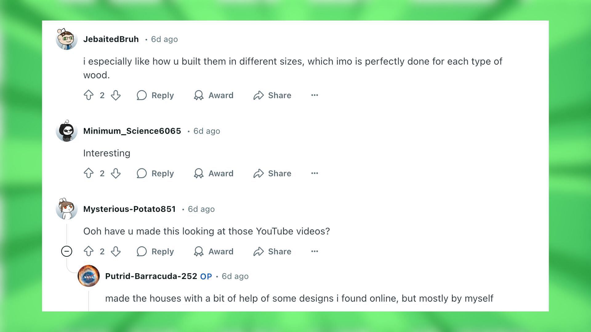 Redditors try to pick their favorite house from the list (Image via Reddit/Putrid-Barracuda-252/Mojang Studios)