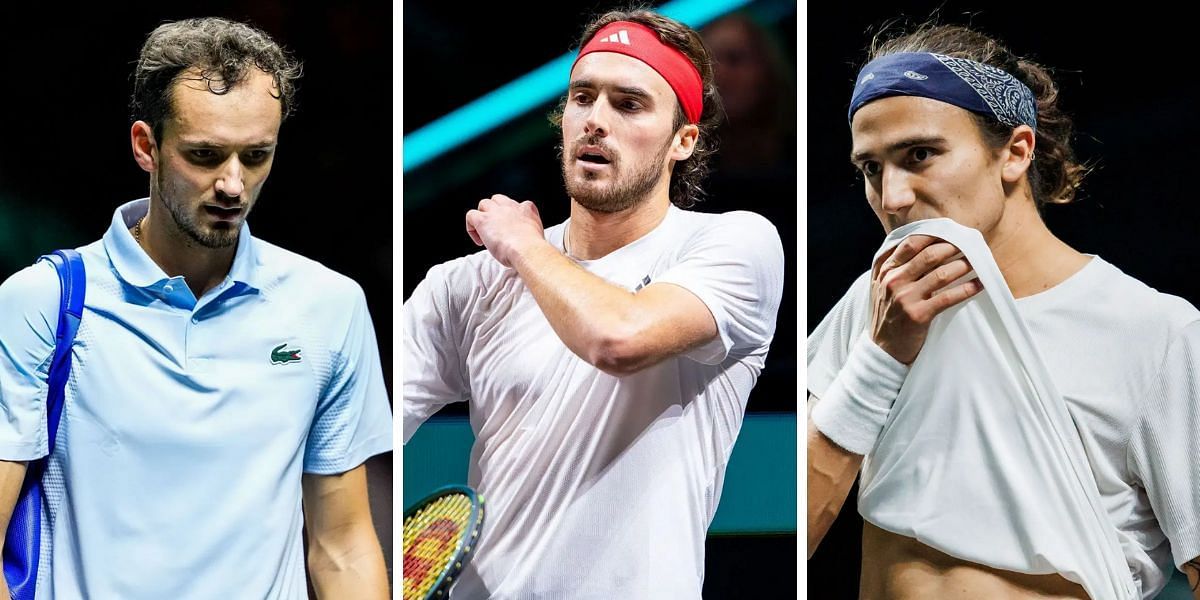 Daniil Medvedev (L); Stefanos Tsitsipas (center); Mattia Bellucci (R) - Image Source: Getty