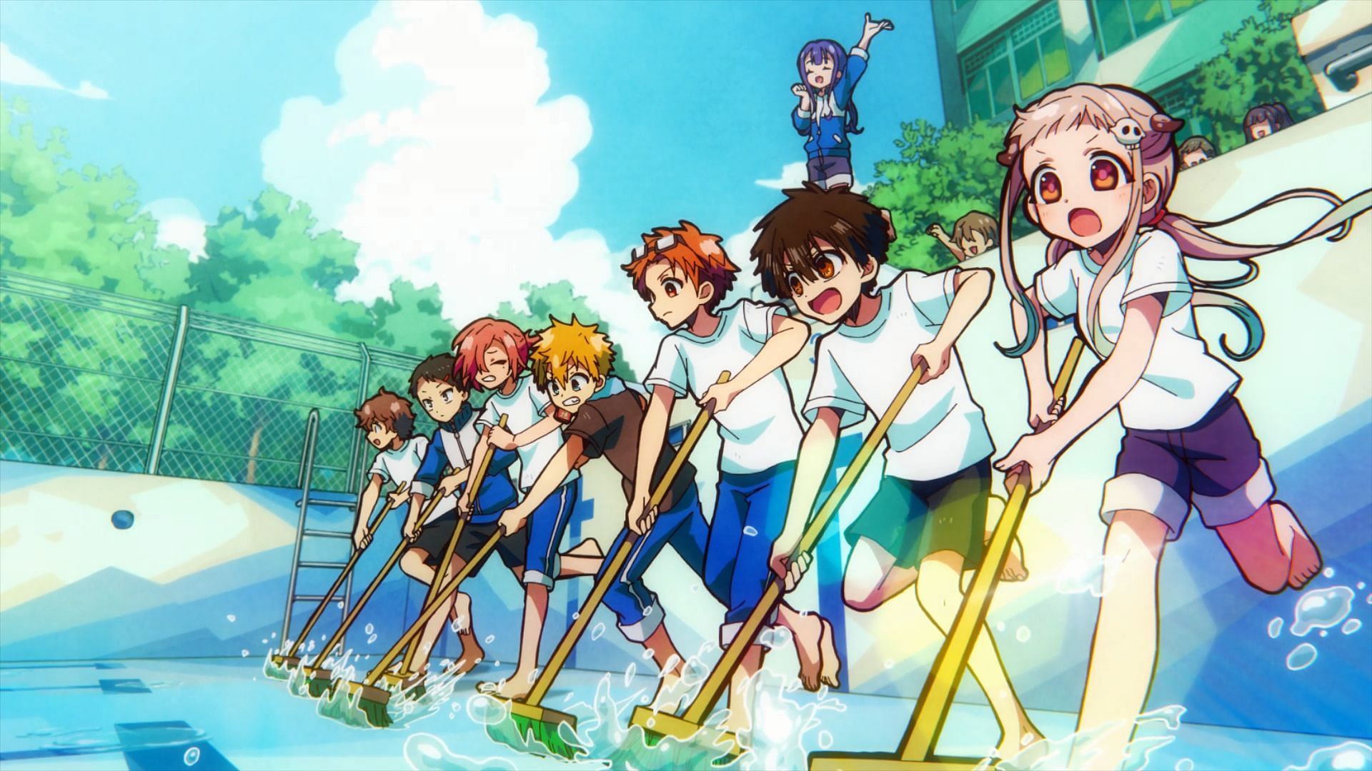 Hanako and the others cleaning the pool (Image via Lerche)