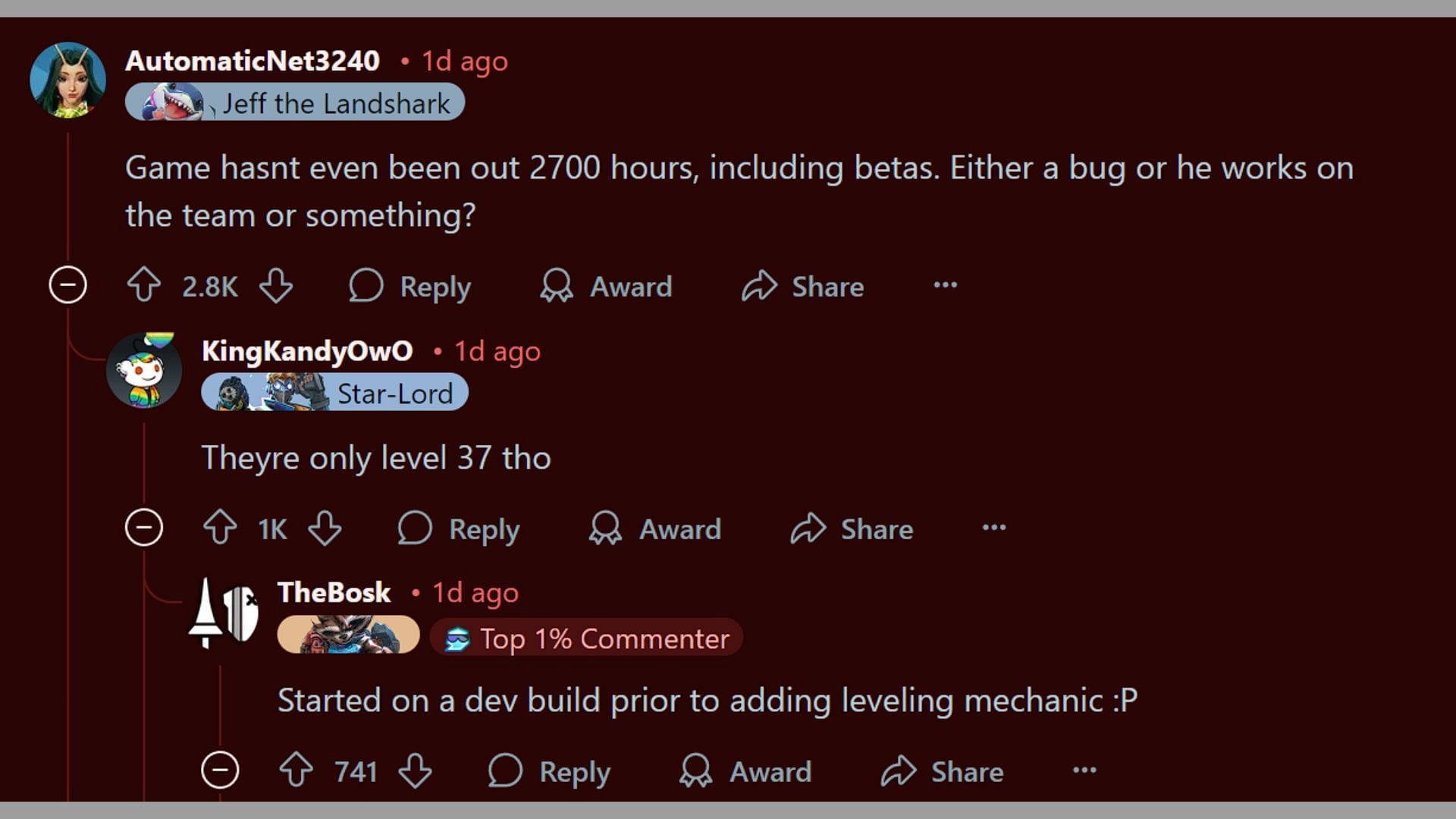 Players debate over the credibility of an account showing 2700+ hours (Image via Reddit)