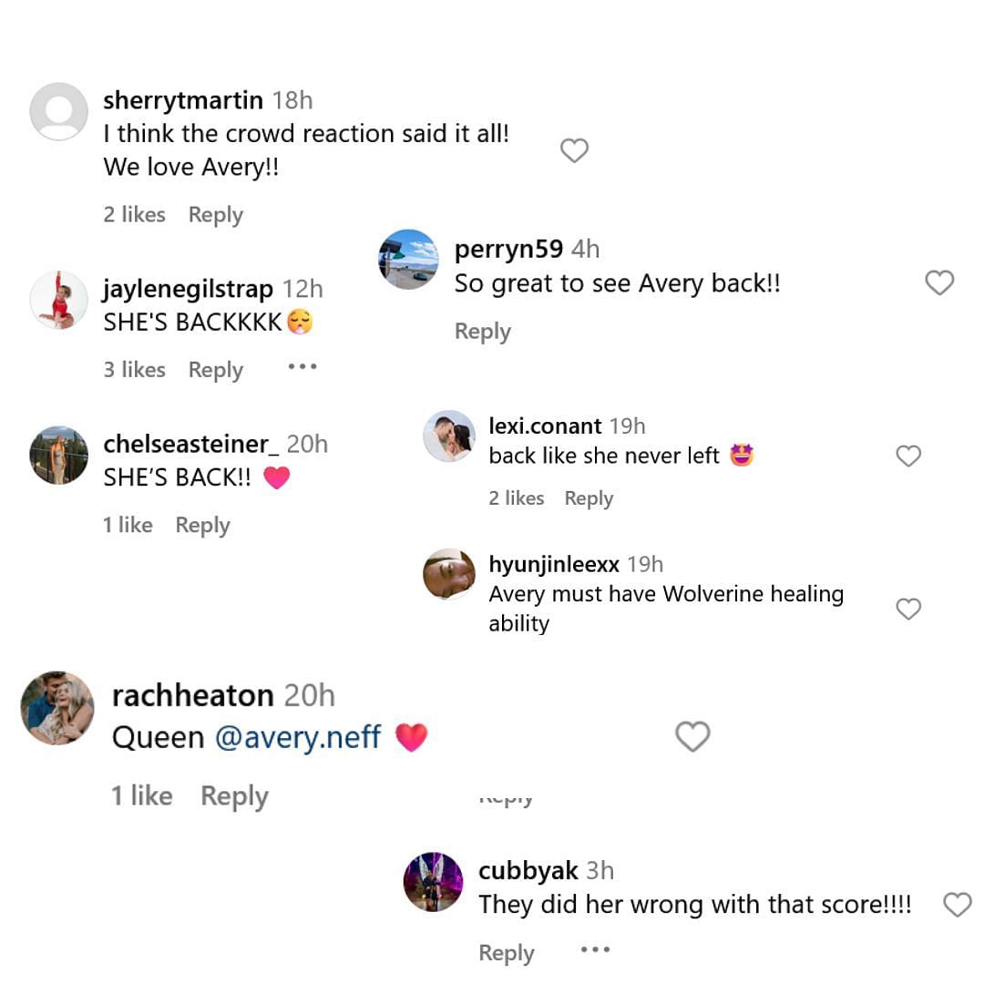 Fans reactions. Credits - Instagram/ utahgymnastics comment section