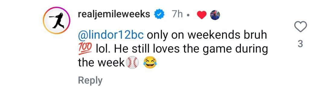 Jemile Weeks&#039; comment. Source - Instagram/@realjemileweeks