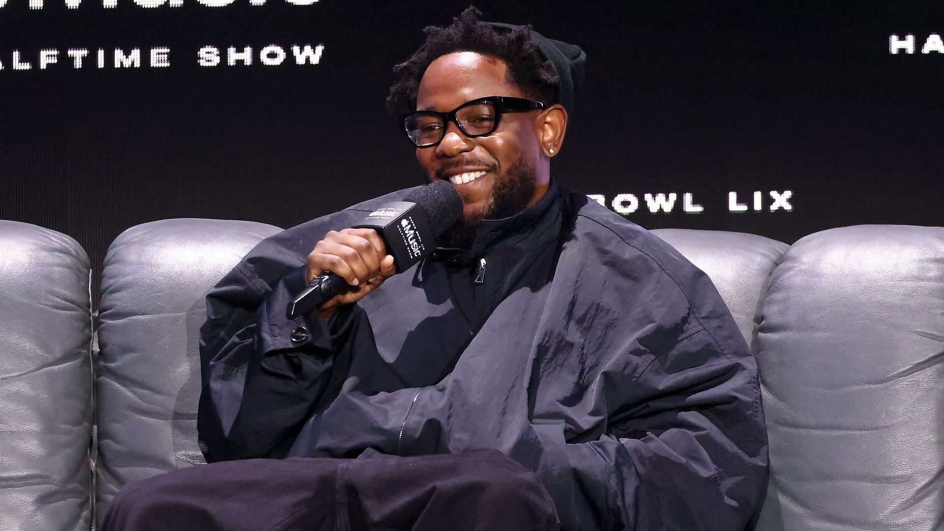 Kendrick Lamar speaks during the Super Bowl LVIX Pregame &amp; Apple Music Super Bowl LVIX Halftime Show Press Conference at Ernest N. Morial Convention Center on February 06, 2025, in New Orleans, Louisiana. (Image via Getty/Mike Coppola)