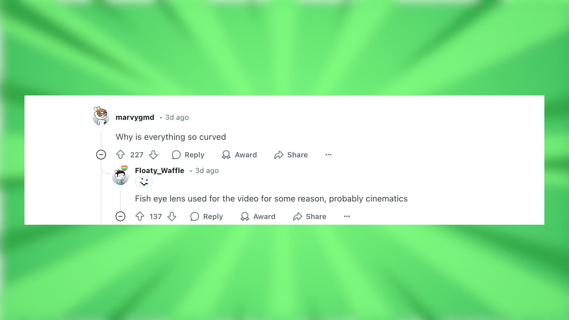Players also ask about the fish-eye lens used in the video (Image via Reddit/Past_Coconut_4473)