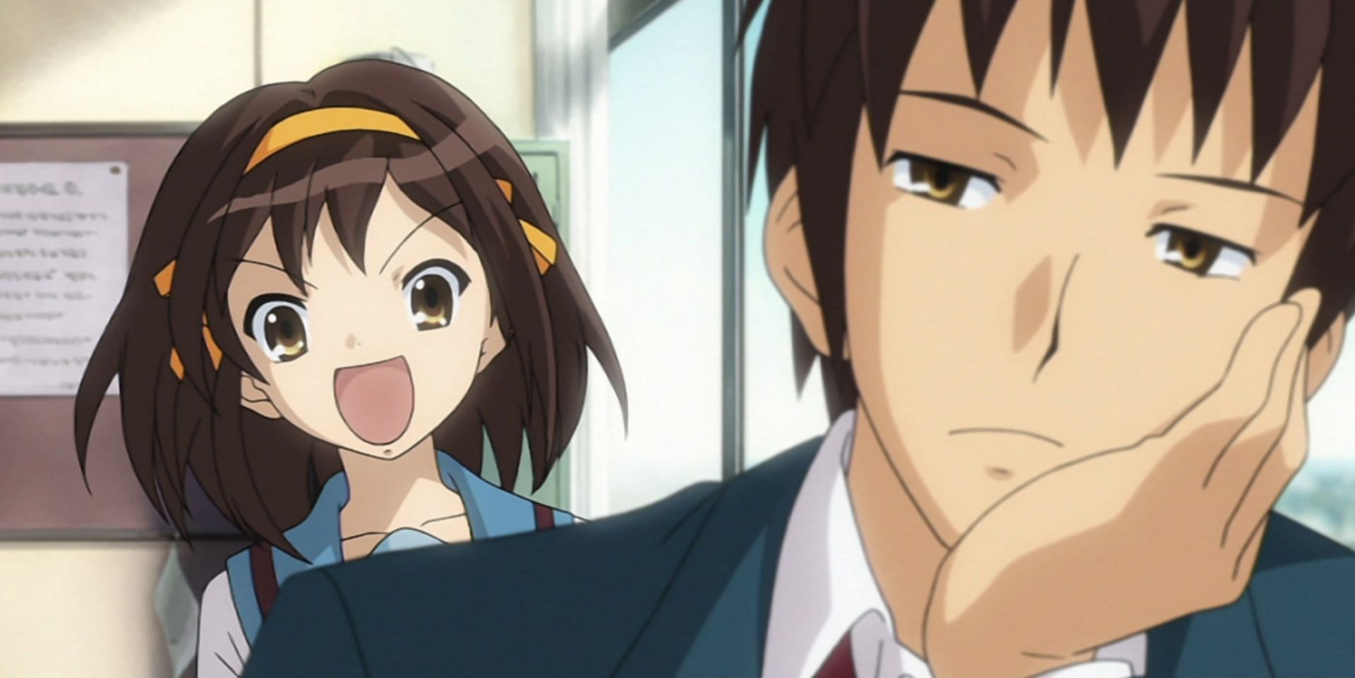 Kyon with Haruhi (Image via Kyoto Animation)