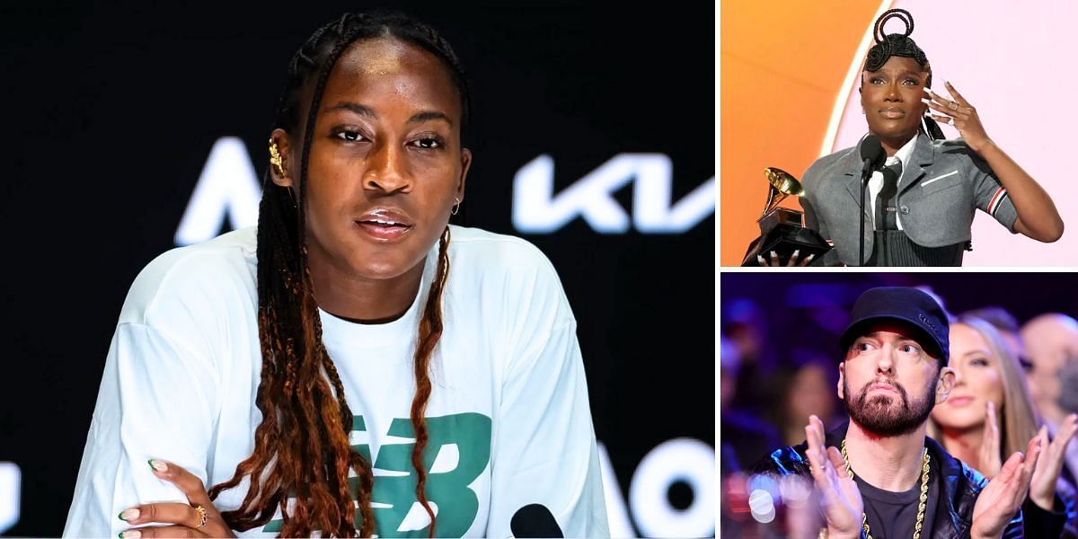 Coco Gauff reacts as Doechii beats out Eminem to win Best Rap Album (Image Source: Getty)