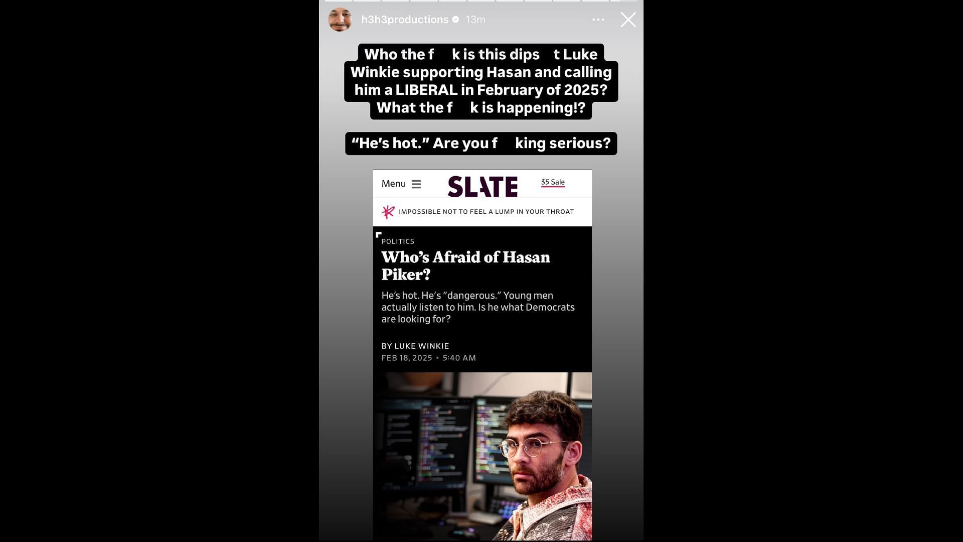 Ethan Klein gives his reaction to Slate&#039;s article on HasanAbi (Image via @Awk20000/X)