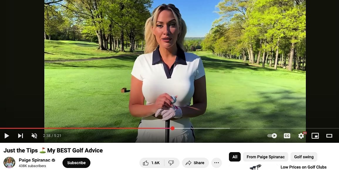 Still from Paige Spiranac&#039;s YouTube video | Image Source: YouTube/@Paige Spiranac