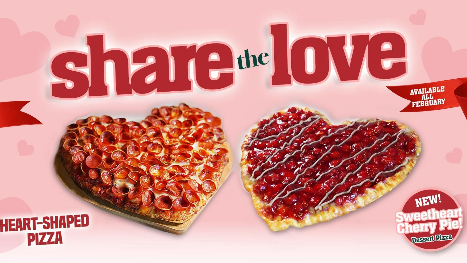 Mountain Mike&rsquo;s Original Heart-Shaped Pizza and Sweetheart Cherry Pie Dessert Pizza (Image via Mountain Mikes Pizza)