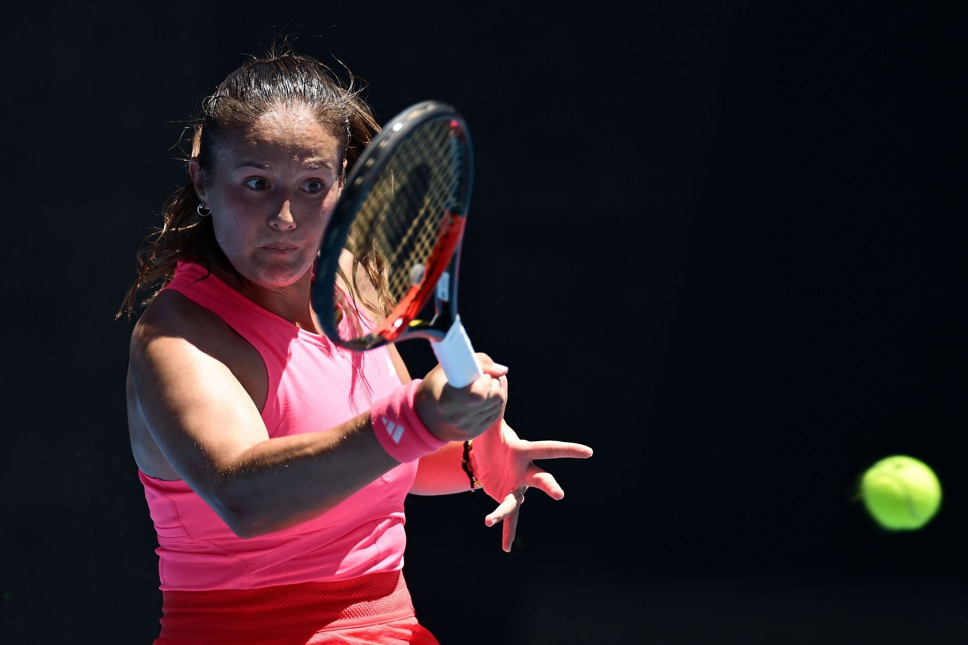 Daria Kasatkina plays a forehand against Yulia Putintseva in her third-round match at the Australian Open 2025 - Source: Getty