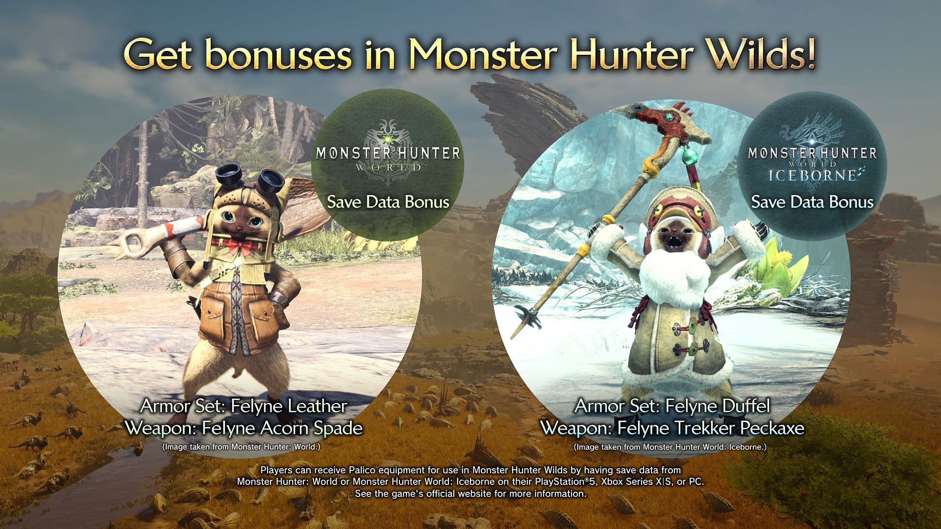 Obtain new Palico armor and weapon sets as well as an exclusive Nameplate to use (Image via Capcom)