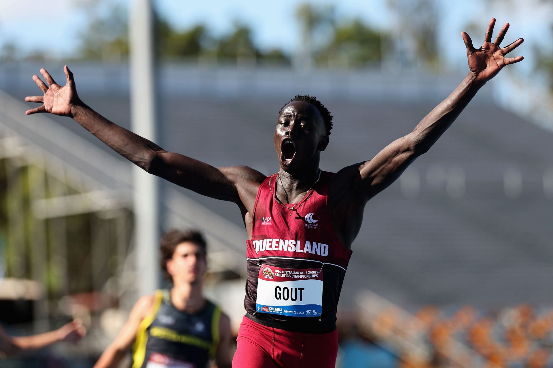 Gout Gout during the 2024 Chemist Warehouse Australian All Schools Athletics Championship in Brisbane, Australia. (Photo by Getty Images)