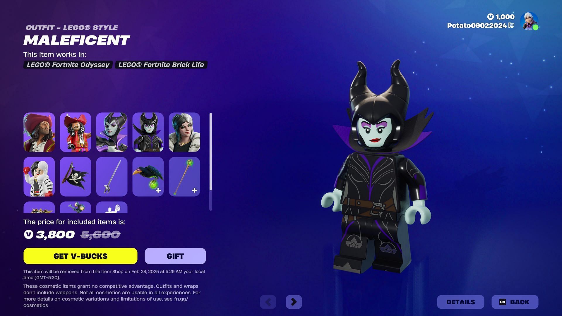 Captain Hook, Maleficent, and Cruella De Vil will remain listed until February 28, 2025 (Image via Epic Games)