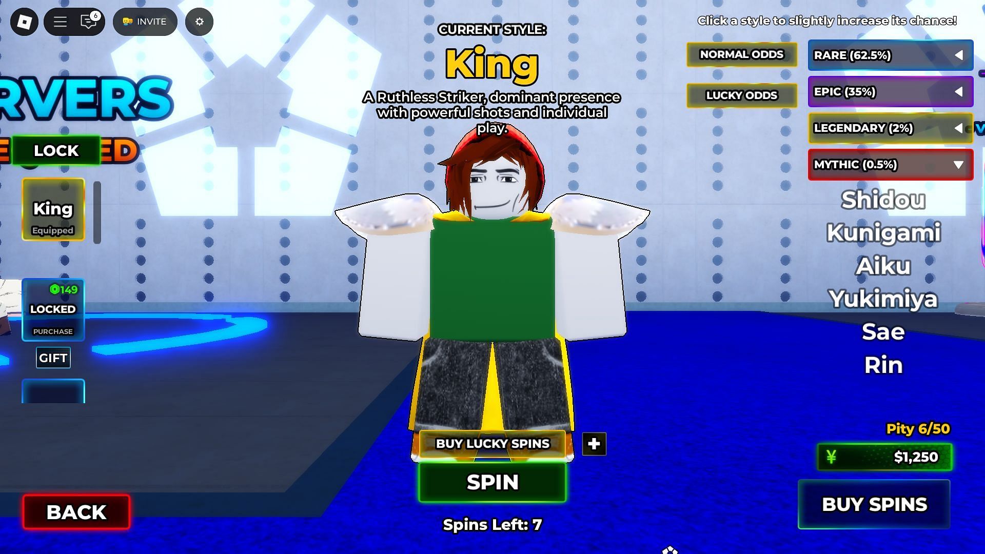 Shidou is obtainable through Spins (Image via Roblox)