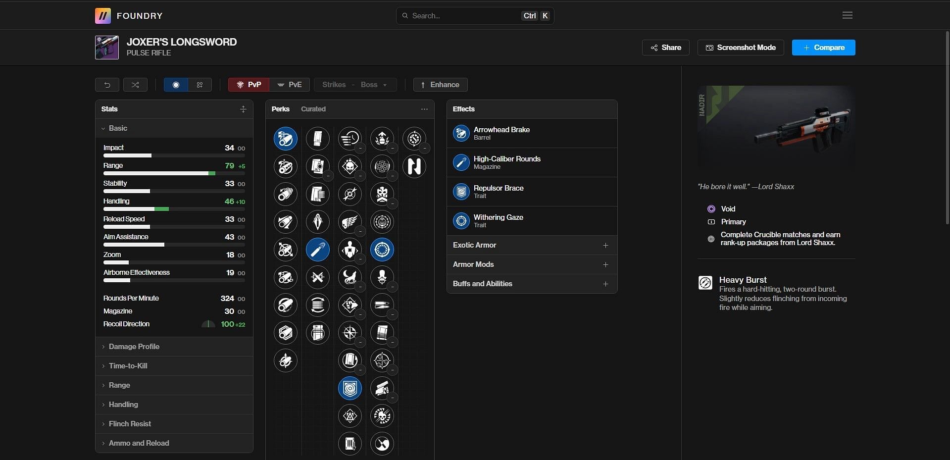 Joxer's Longsword PvP god roll (Image via Bungie/Destiny Foundry)