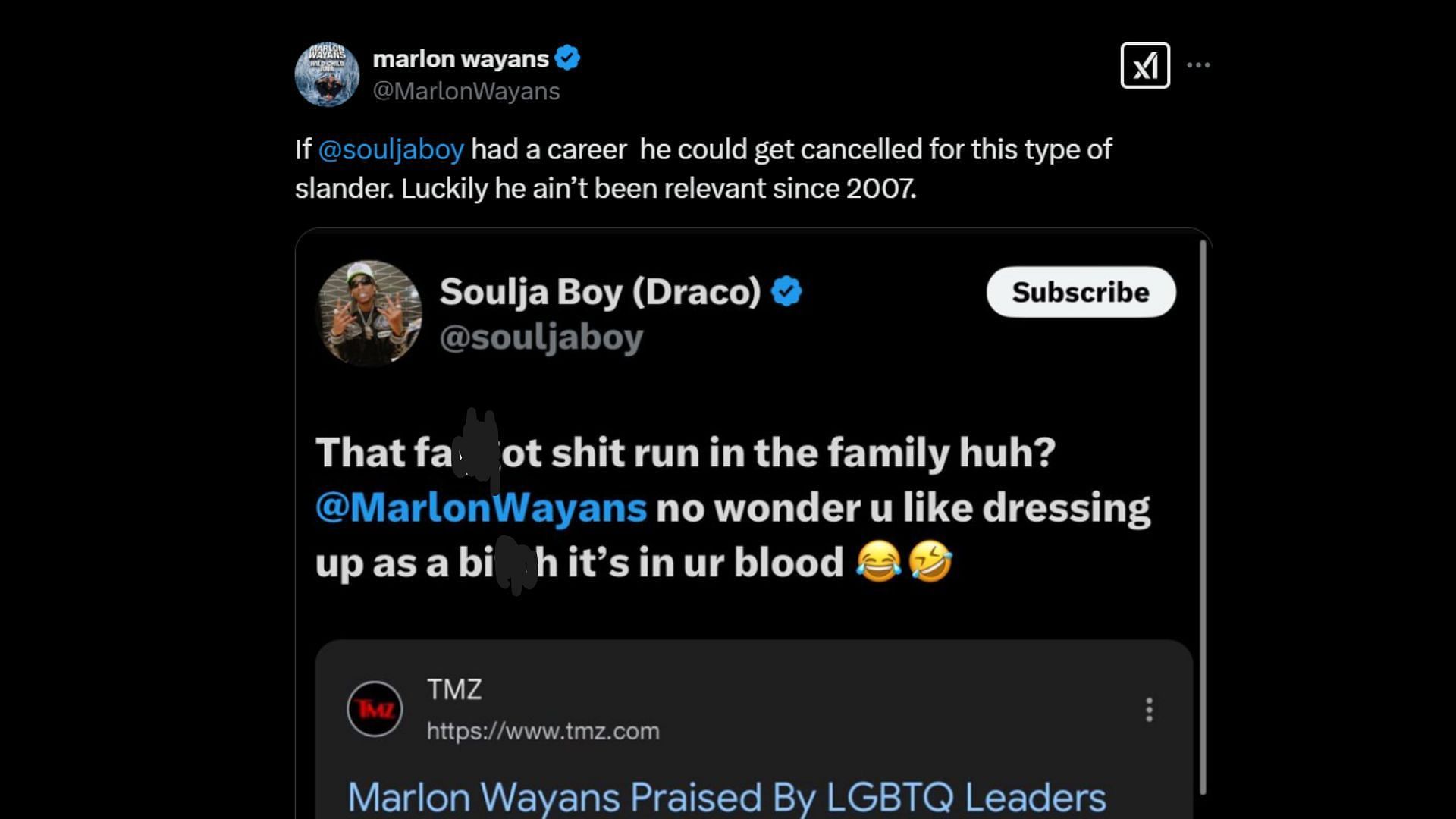 Marlon Wayans&#039; response to Soulja (Image via X/@MarlonWayans)