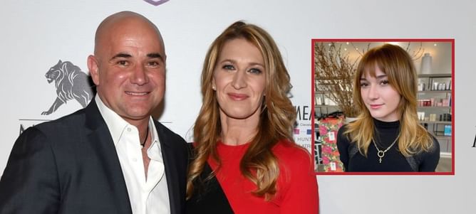 Andre Agassi and Steffi Graf's daughter Jaz proudly cheers on Dusan Rsovac as she makes rare public appearance to witness UNLV's tennis win