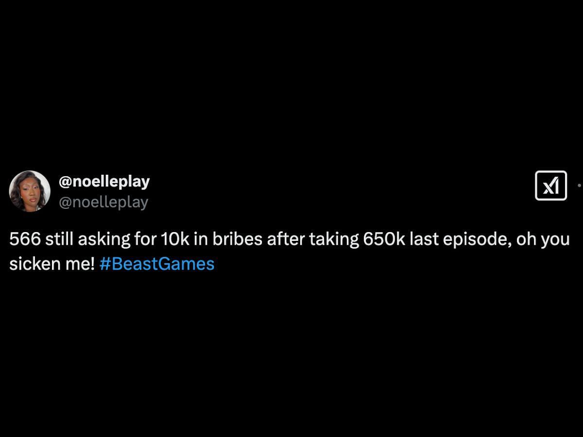 Beast Games fans criticize Player 566 (Image via X/@noelleplay)